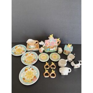 Mercuries 1994 Country Farm Childrens Ceramic Tea Set 19pc Plates Cups Saucers